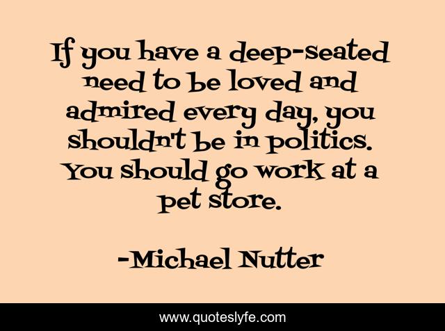 If you have a deep-seated need to be loved and admired every day, you shouldn't be in politics. You should go work at a pet store.