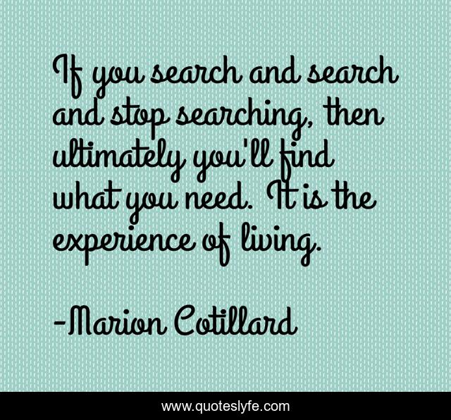 If you search and search and stop searching, then ultimately you'll find what you need. It is the experience of living.