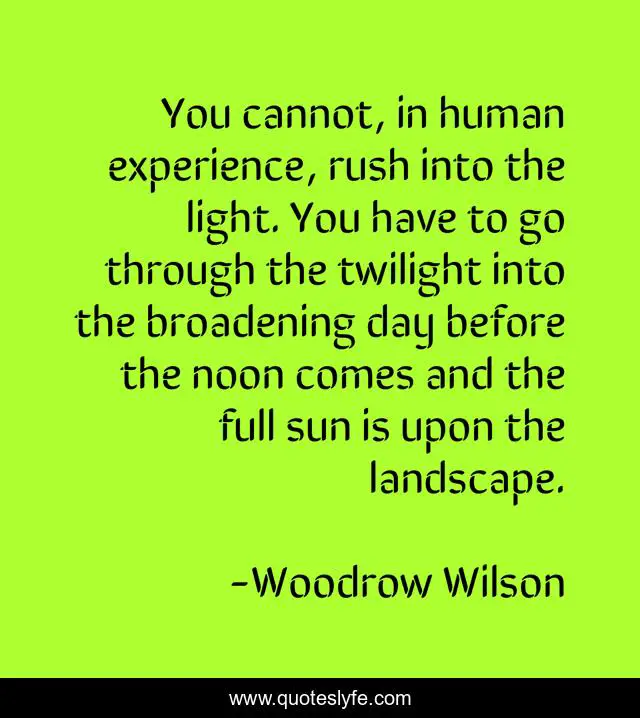 You cannot, in human experience, rush into the light. You have to go through the twilight into the broadening day before the noon comes and the full sun is upon the landscape.