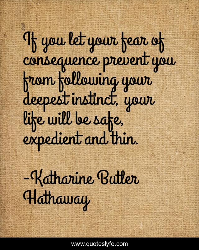 If you let your fear of consequence prevent you from following your deepest instinct, your life will be safe, expedient and thin.