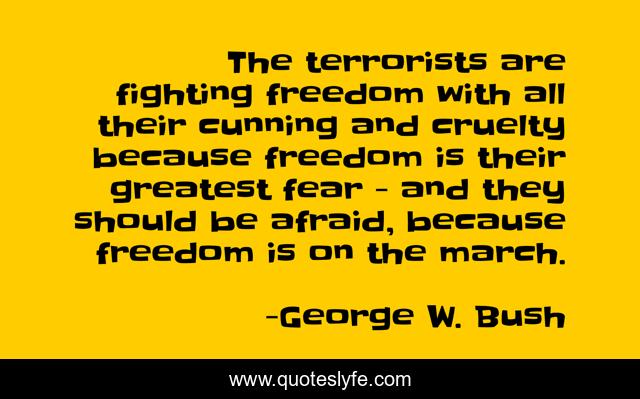 The terrorists are fighting freedom with all their cunning and cruelty because freedom is their greatest fear - and they should be afraid, because freedom is on the march.