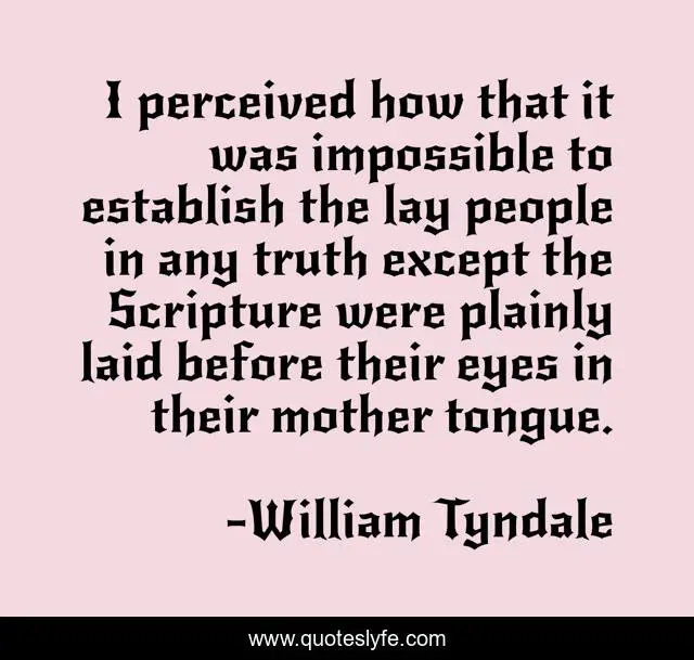 I perceived how that it was impossible to establish the lay people in any truth except the Scripture were plainly laid before their eyes in their mother tongue.