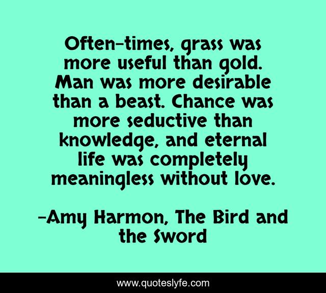 Often-times, grass was more useful than gold. Man was more desirable than a beast. Chance was more seductive than knowledge, and eternal life was completely meaningless without love.