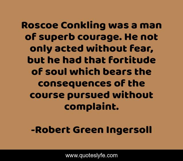 Roscoe Conkling was a man of superb courage. He not only acted without fear, but he had that fortitude of soul which bears the consequences of the course pursued without complaint.