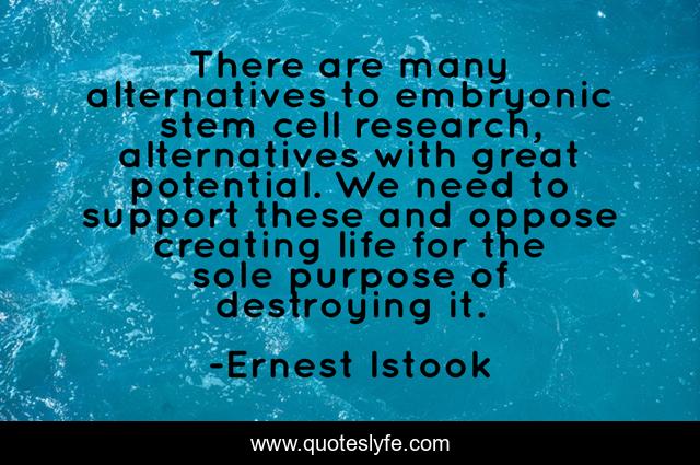 There are many alternatives to embryonic stem cell research, alternatives with great potential. We need to support these and oppose creating life for the sole purpose of destroying it.