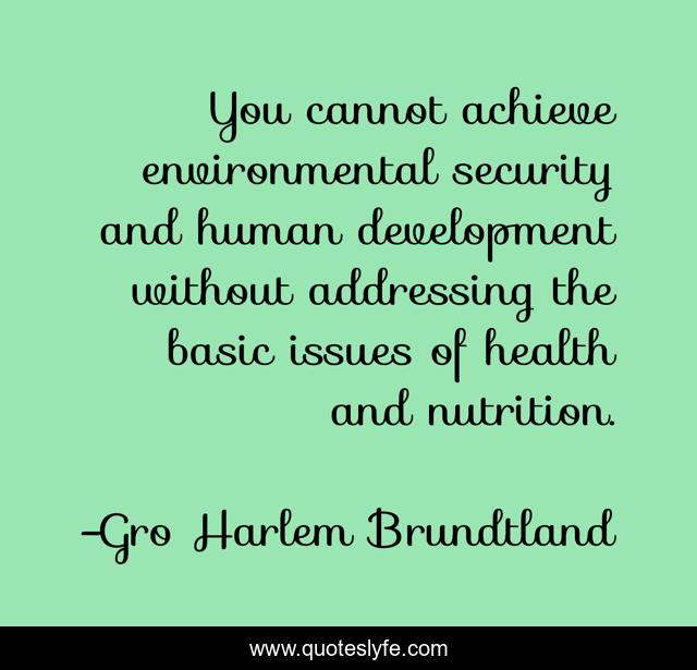 You cannot achieve environmental security and human development without addressing the basic issues of health and nutrition.