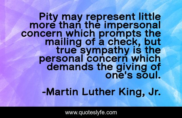 Pity may represent little more than the impersonal concern which prompts the mailing of a check, but true sympathy is the personal concern which demands the giving of one's soul.
