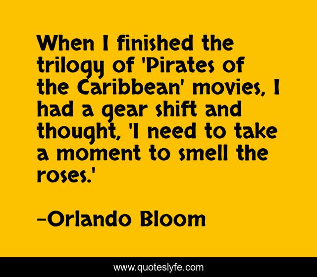 When I finished the trilogy of 'Pirates of the Caribbean' movies, I had a gear shift and thought, 'I need to take a moment to smell the roses.'
