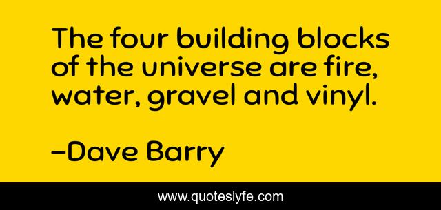 The four building blocks of the universe are fire, water, gravel and vinyl.