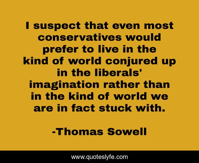 I suspect that even most conservatives would prefer to live in the kind of world conjured up in the liberals' imagination rather than in the kind of world we are in fact stuck with.