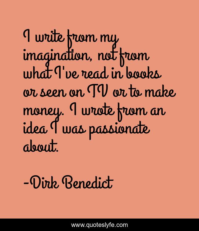 I write from my imagination, not from what I've read in books or seen on TV or to make money. I wrote from an idea I was passionate about.