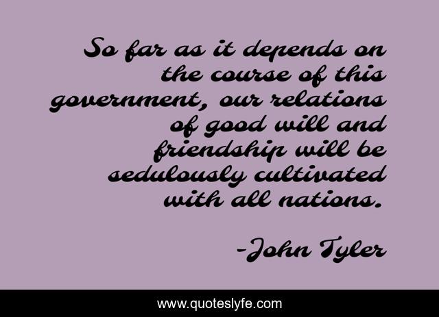 So far as it depends on the course of this government, our relations of good will and friendship will be sedulously cultivated with all nations.