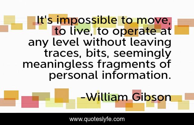 It's impossible to move, to live, to operate at any level without leaving traces, bits, seemingly meaningless fragments of personal information.
