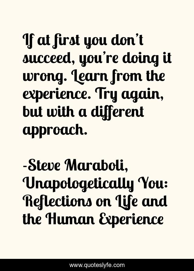 If at first you don’t succeed, you’re doing it wrong. Learn from the experience. Try again, but with a different approach.