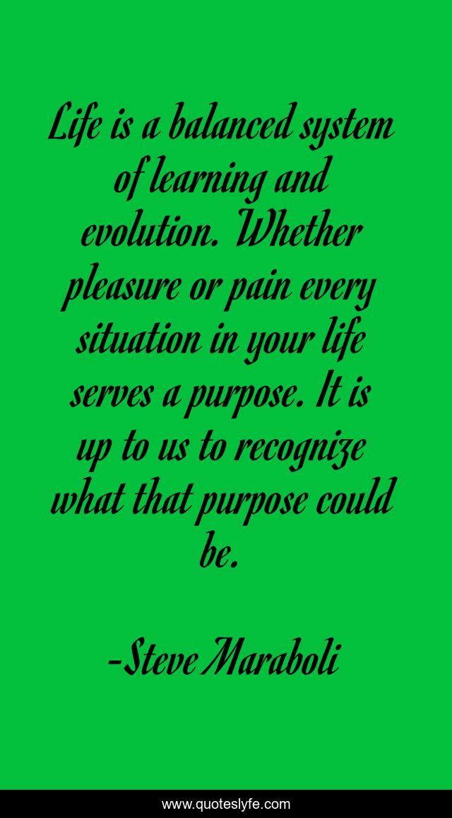 Life is a balanced system of learning and evolution. Whether pleasure or pain every situation in your life serves a purpose. It is up to us to recognize what that purpose could be.