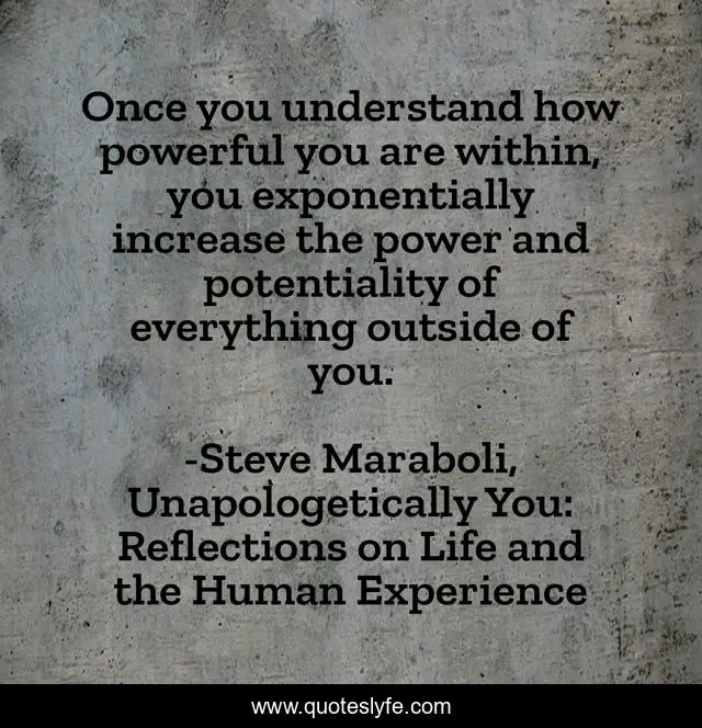 Once you understand how powerful you are within, you exponentially increase the power and potentiality of everything outside of you.