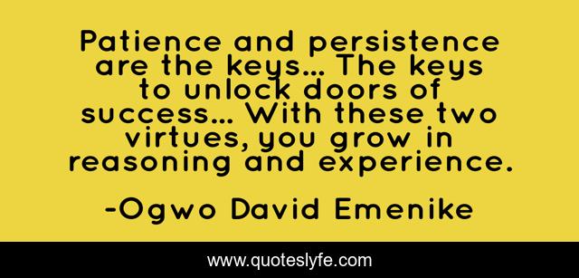 Patience and persistence are the keys... The keys to unlock doors of success... With these two virtues, you grow in reasoning and experience.