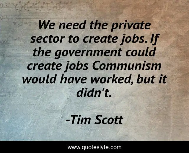 We need the private sector to create jobs. If the government could create jobs Communism would have worked, but it didn't.
