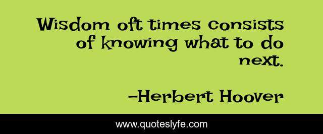 Wisdom oft times consists of knowing what to do next.