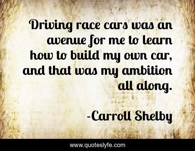 Driving race cars was an avenue for me to learn how to build my own car, and that was my ambition all along.