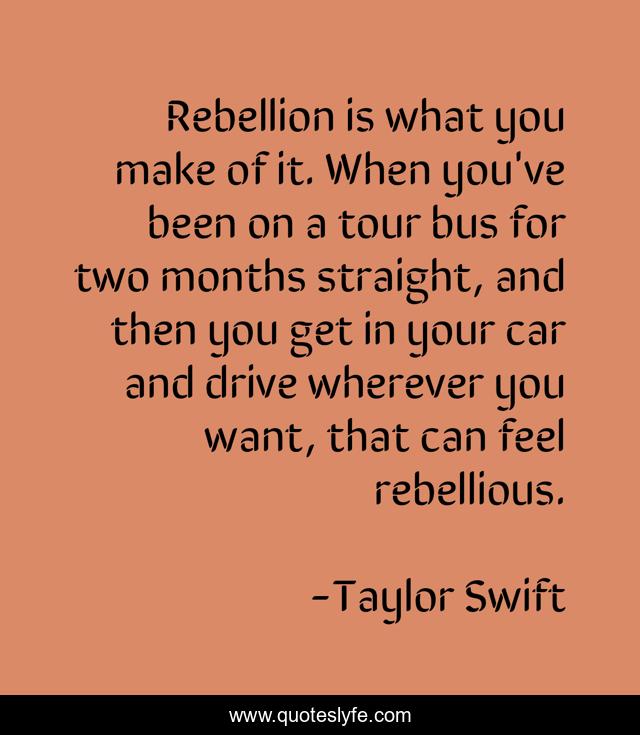 Rebellion is what you make of it. When you've been on a tour bus for two months straight, and then you get in your car and drive wherever you want, that can feel rebellious.