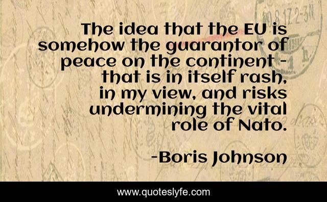 The idea that the EU is somehow the guarantor of peace on the continent - that is in itself rash, in my view, and risks undermining the vital role of Nato.