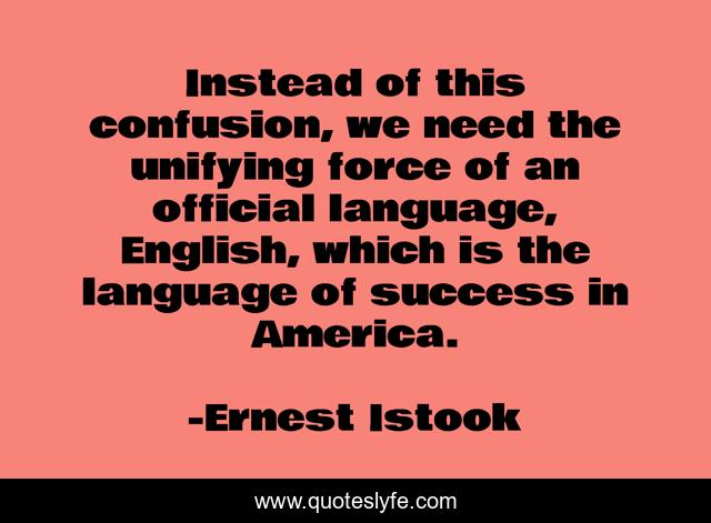 Instead of this confusion, we need the unifying force of an official language, English, which is the language of success in America.