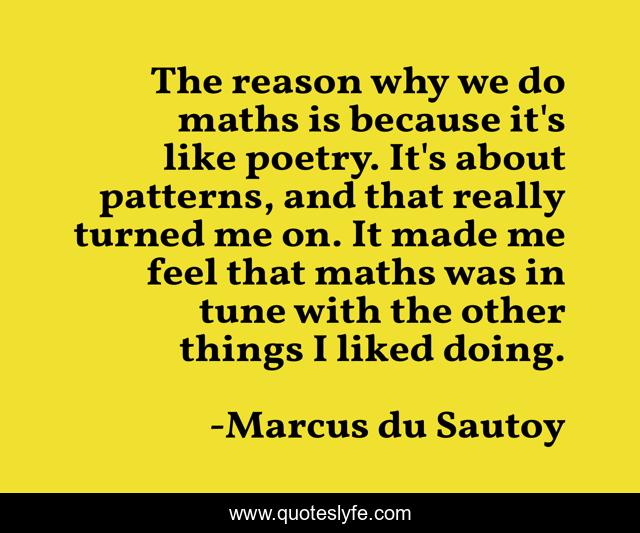 The reason why we do maths is because it's like poetry. It's about patterns, and that really turned me on. It made me feel that maths was in tune with the other things I liked doing.