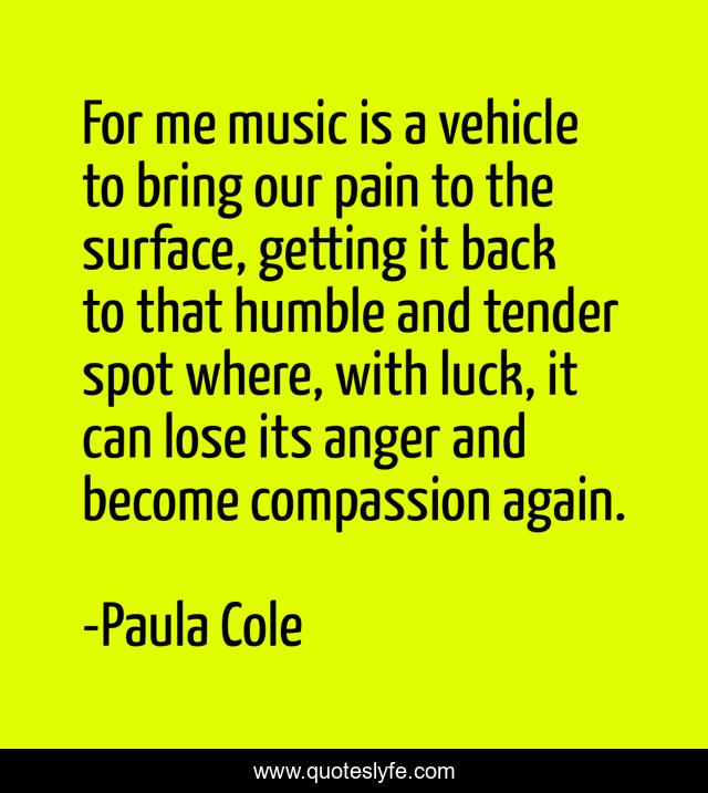 For me music is a vehicle to bring our pain to the surface, getting it back to that humble and tender spot where, with luck, it can lose its anger and become compassion again.