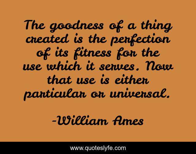 The goodness of a thing created is the perfection of its fitness for the use which it serves. Now that use is either particular or universal.