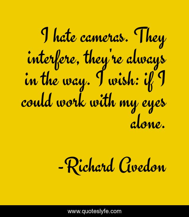 I hate cameras. They interfere, they're always in the way. I wish: if I could work with my eyes alone.