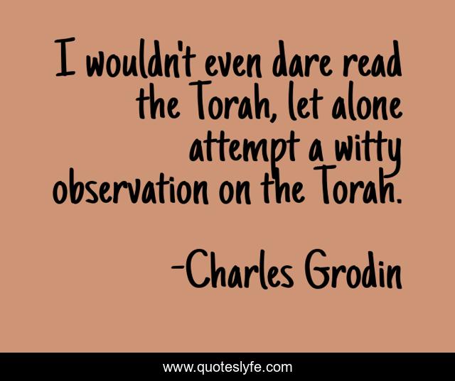 I wouldn't even dare read the Torah, let alone attempt a witty observation on the Torah.