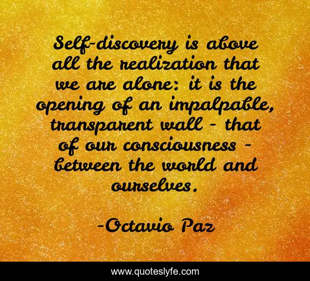 Self-discovery is above all the realization that we are alone: it is the opening of an impalpable, transparent wall - that of our consciousness - between the world and ourselves.