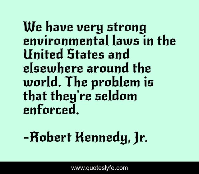 We have very strong environmental laws in the United States and elsewhere around the world. The problem is that they're seldom enforced.