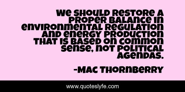 We should restore a proper balance in environmental regulation and energy production that is based on common sense, not political agendas.