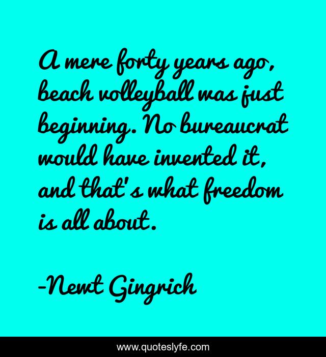 A mere forty years ago, beach volleyball was just beginning. No bureau... Quote by Newt Gingrich