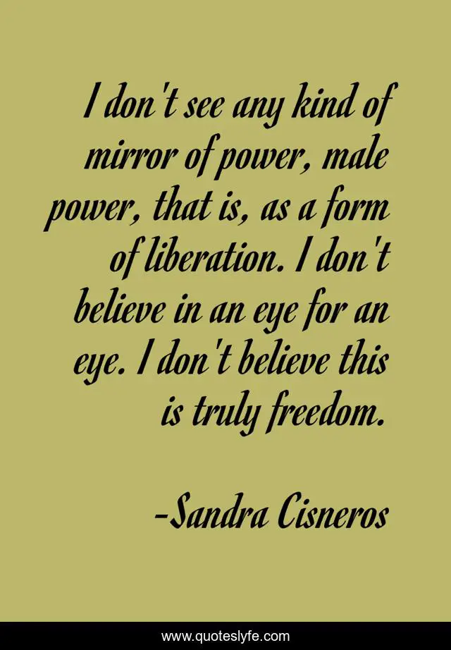 I don't see any kind of mirror of power, male power, that is, as a form of liberation. I don't believe in an eye for an eye. I don't believe this is truly freedom.