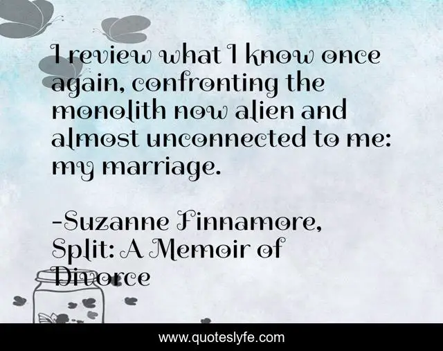 I review what I know once again, confronting the monolith now alien and almost unconnected to me: my marriage.