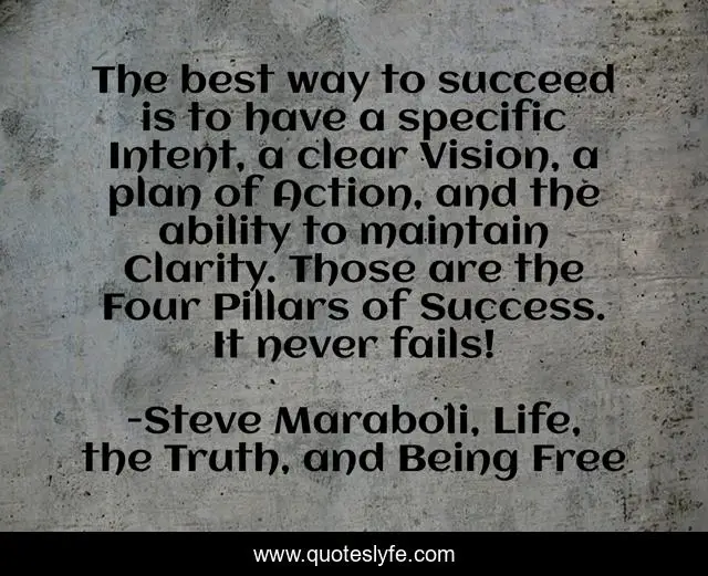 The best way to succeed is to have a specific Intent, a clear Vision, a plan of Action, and the ability to maintain Clarity. Those are the Four Pillars of Success. It never fails!