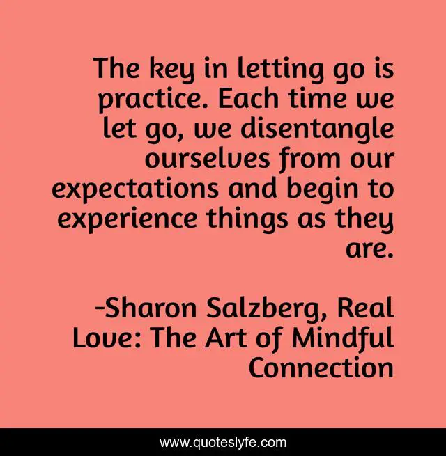 The key in letting go is practice. Each time we let go, we disentangle ourselves from our expectations and begin to experience things as they are.