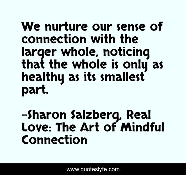 We nurture our sense of connection with the larger whole, noticing that the whole is only as healthy as its smallest part.