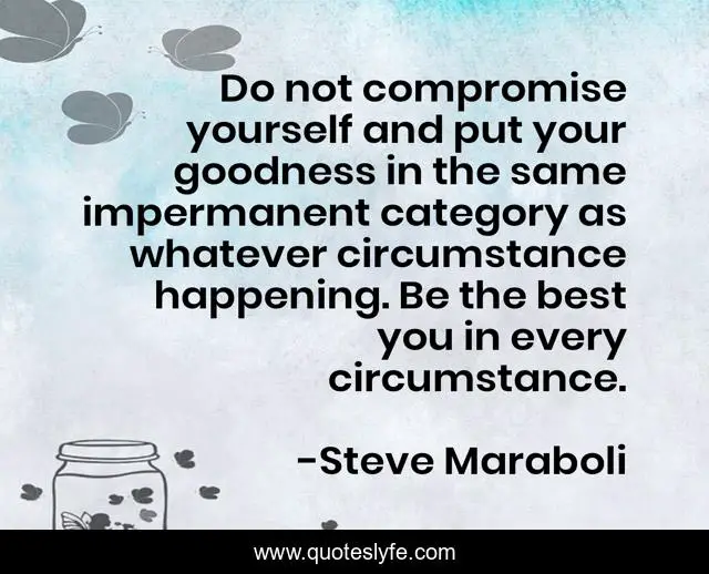 Do not compromise yourself and put your goodness in the same impermanent category as whatever circumstance happening. Be the best you in every circumstance.