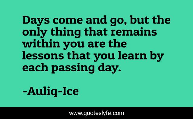 Days come and go, but the only thing that remains within you are the lessons that you learn by each passing day.