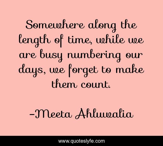 Somewhere along the length of time, while we are busy numbering our days, we forget to make them count.
