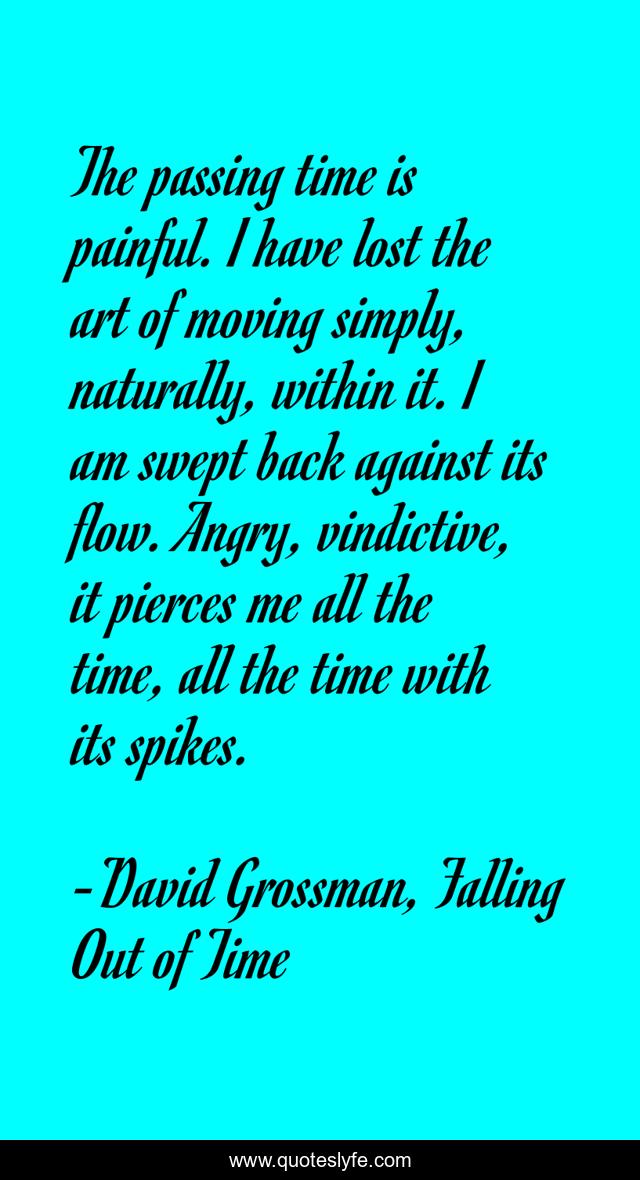 The passing time is painful. I have lost the art of moving simply, naturally, within it. I am swept back against its flow. Angry, vindictive, it pierces me all the time, all the time with its spikes.