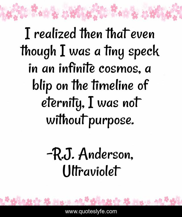 I realized then that even though I was a tiny speck in an infinite cosmos, a blip on the timeline of eternity, I was not without purpose.