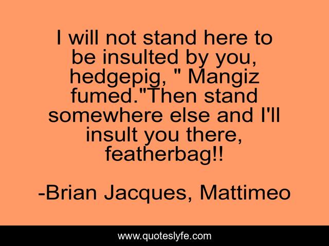I will not stand here to be insulted by you, hedgepig, 