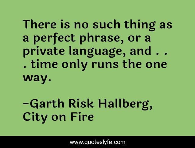 There is no such thing as a perfect phrase, or a private language, and . . . time only runs the one way.