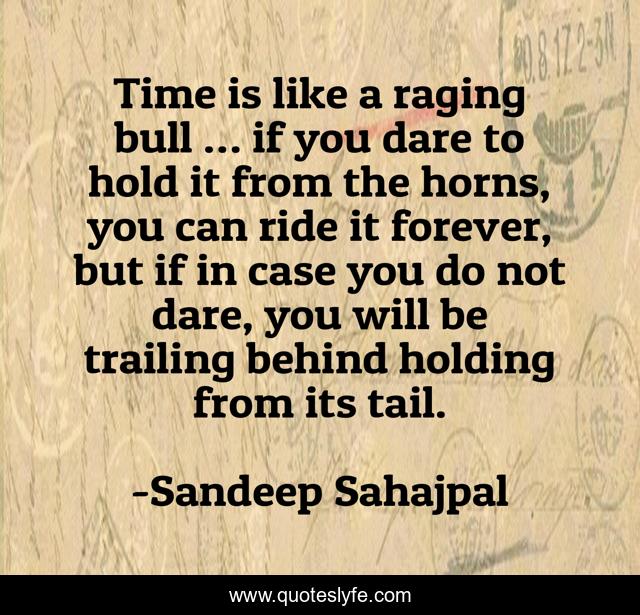 Time is like a raging bull … if you dare to hold it from the horns, you can ride it forever, but if in case you do not dare, you will be trailing behind holding from its tail.
