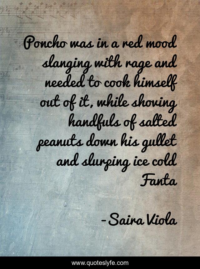 Poncho was in a red mood slanging with rage and needed to cook himself out of it, while shoving handfuls of salted peanuts down his gullet and slurping ice cold Fanta
